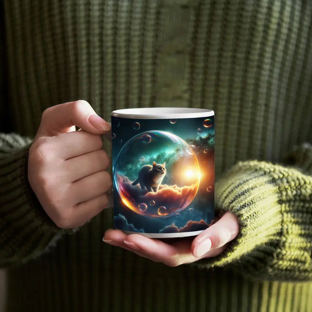 Cat Inside Bubble Cosmic Dream Sky – Mugs