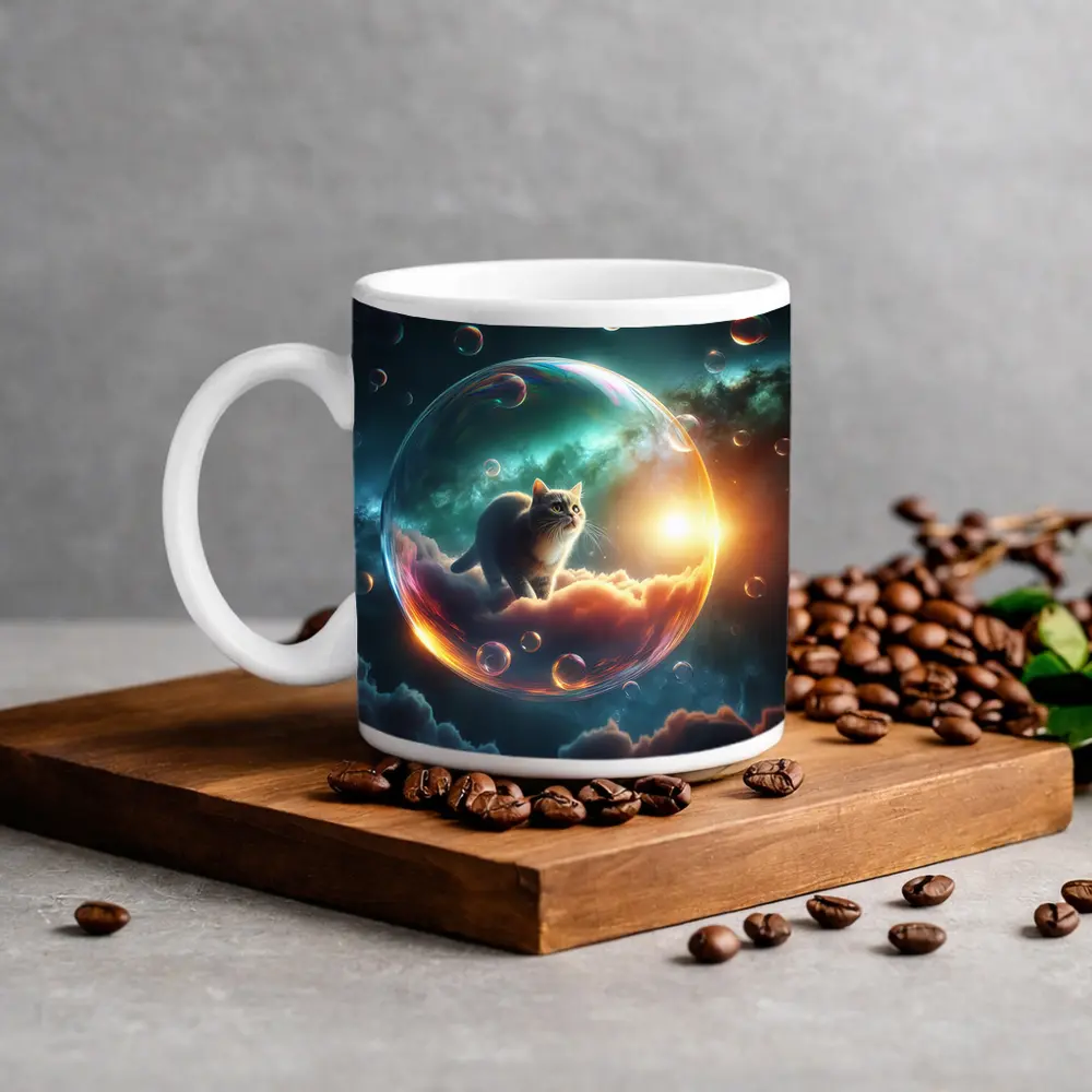 Cat Inside Bubble Cosmic Dream Sky – Mugs