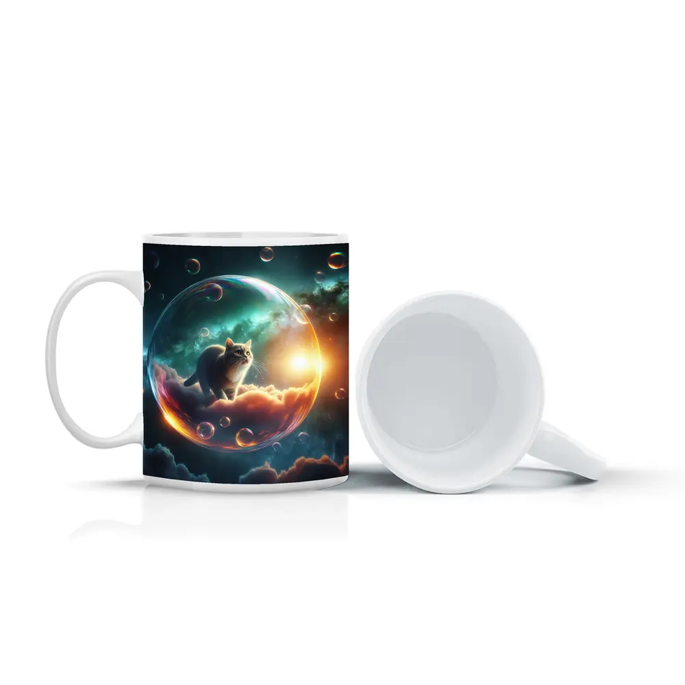Cat Inside Bubble Cosmic Dream Sky – Mugs