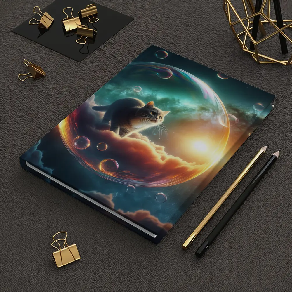 Cat Inside Bubble Cosmic Dream Sky – Notebooks