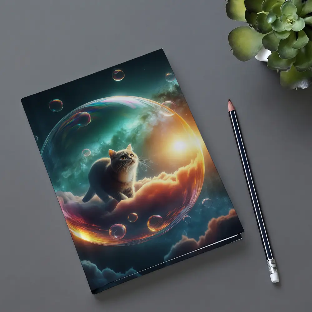 Cat Inside Bubble Cosmic Dream Sky – Notebooks