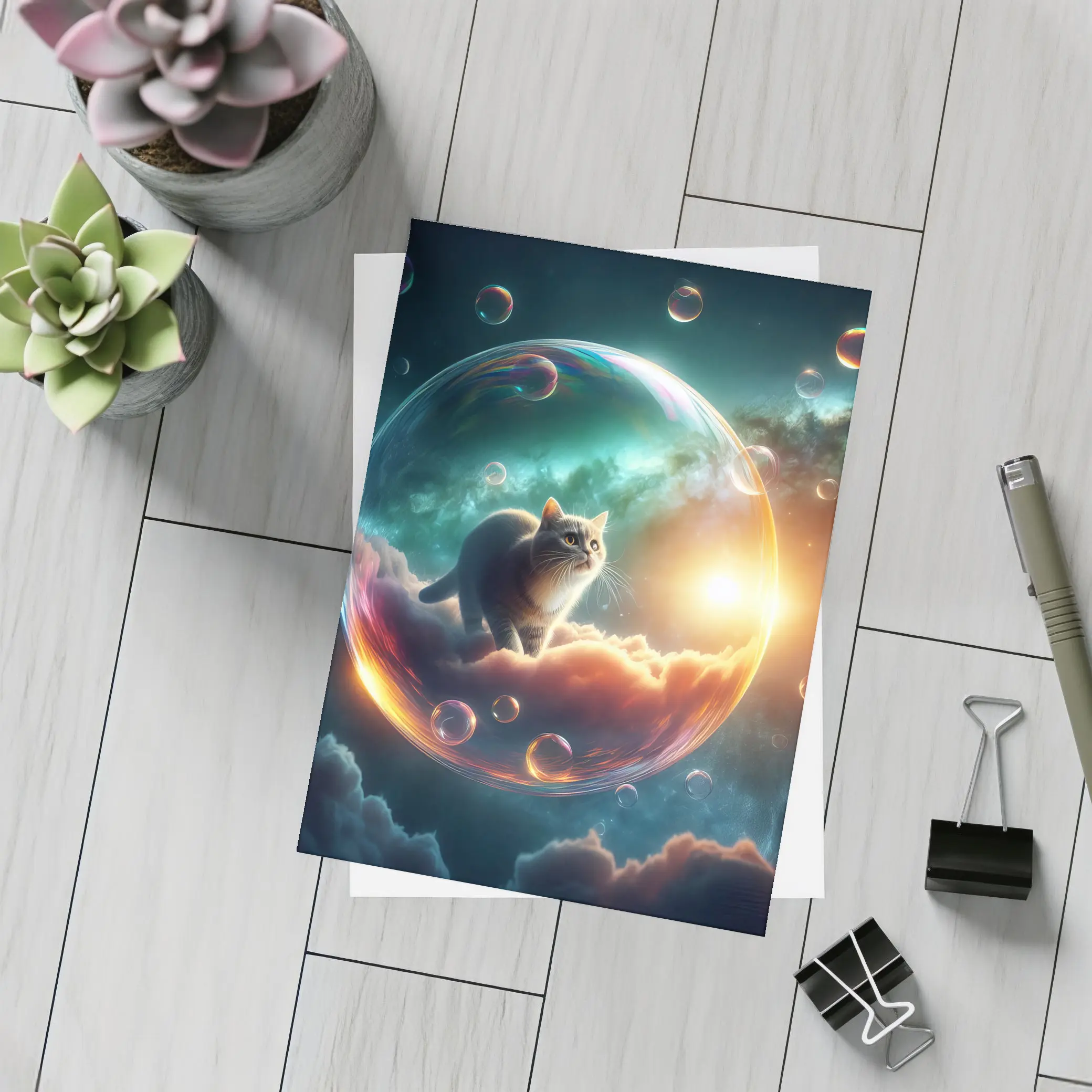 Cat Inside Bubble Cosmic Dream Sky – Postcards