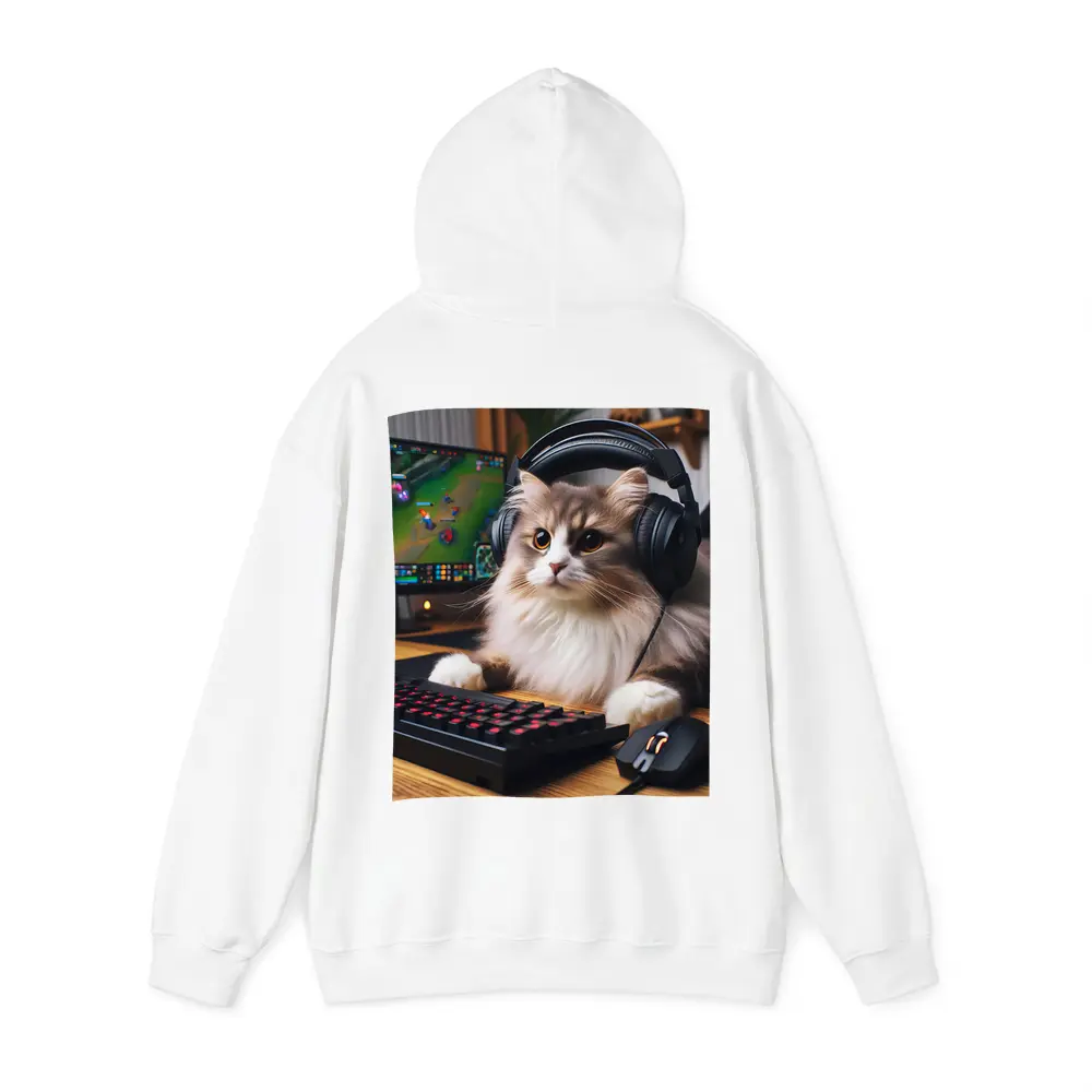 Fluffy Cat Gamer With Headset Gaming Setup – Hoodies