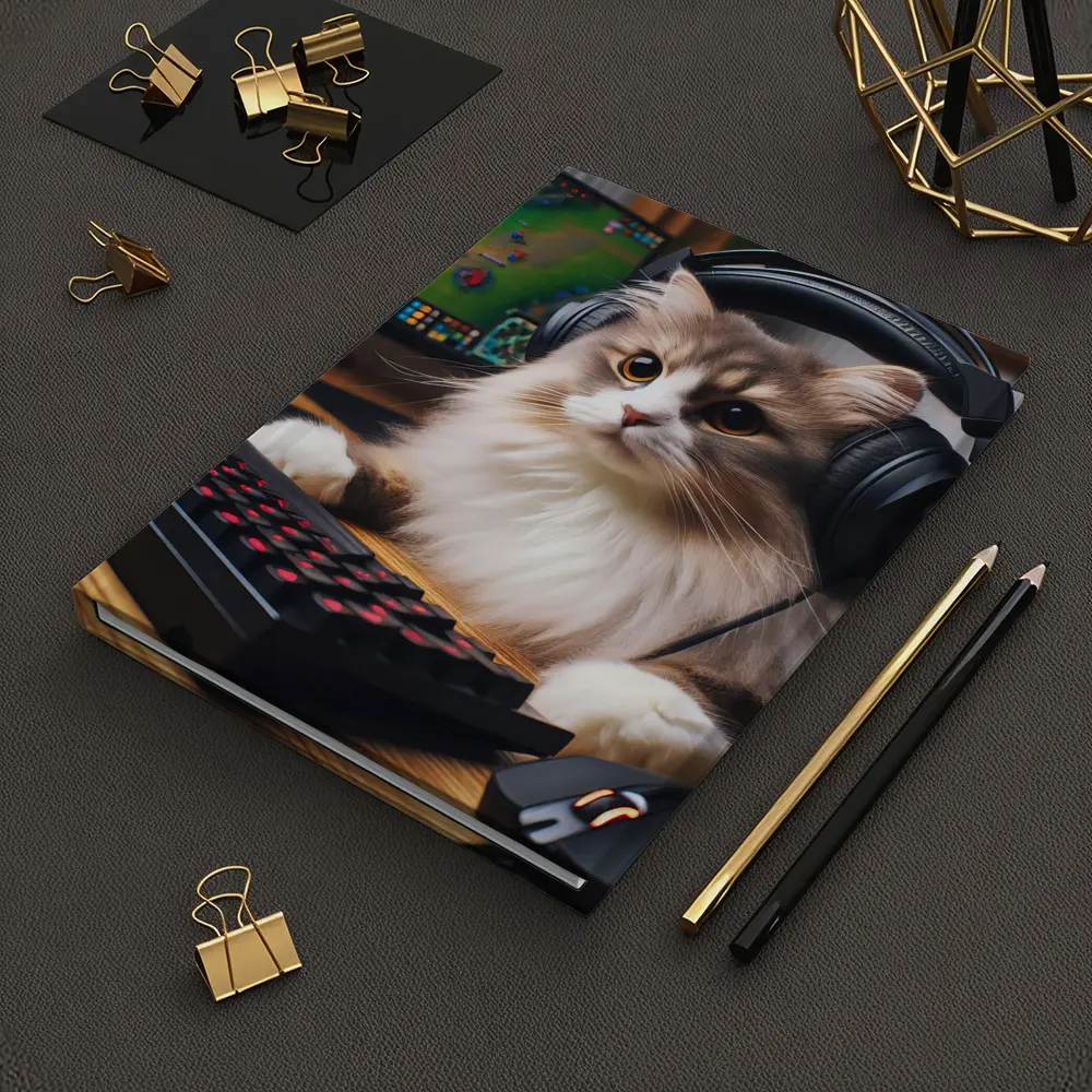 Fluffy Cat Gamer With Headset Gaming Setup – Notebooks