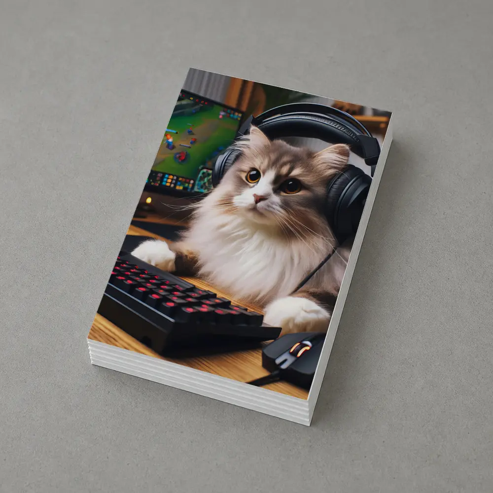 Fluffy Cat Gamer With Headset Gaming Setup – Postcards