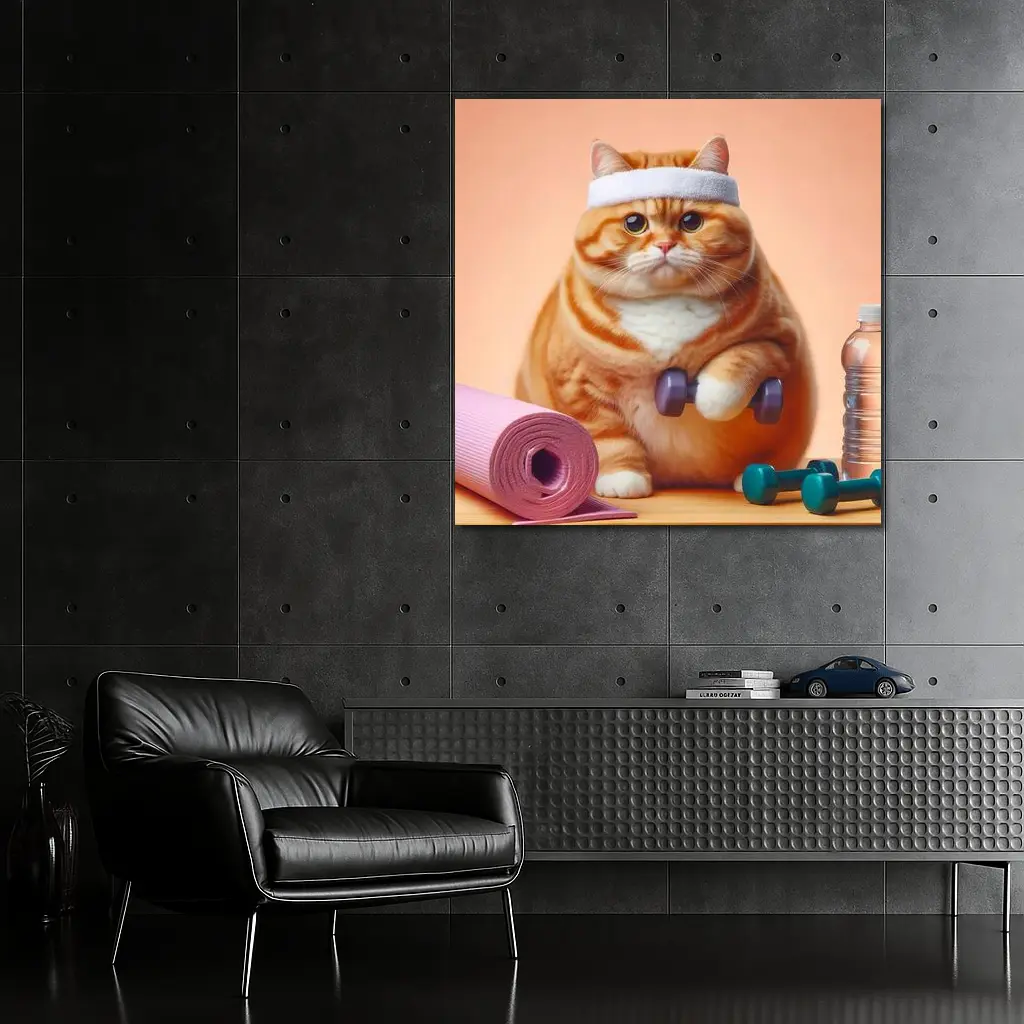 Chubby Orange Cat Workout Fitness Gym – Wall Art