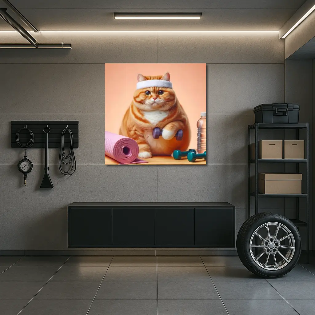 Chubby Orange Cat Workout Fitness Gym – Wall Art