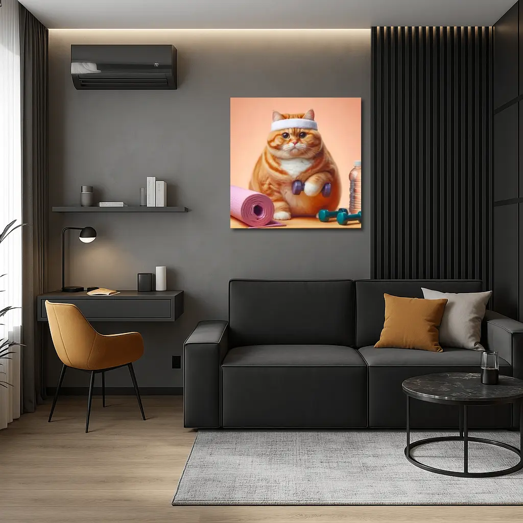 Chubby Orange Cat Workout Fitness Gym – Wall Art