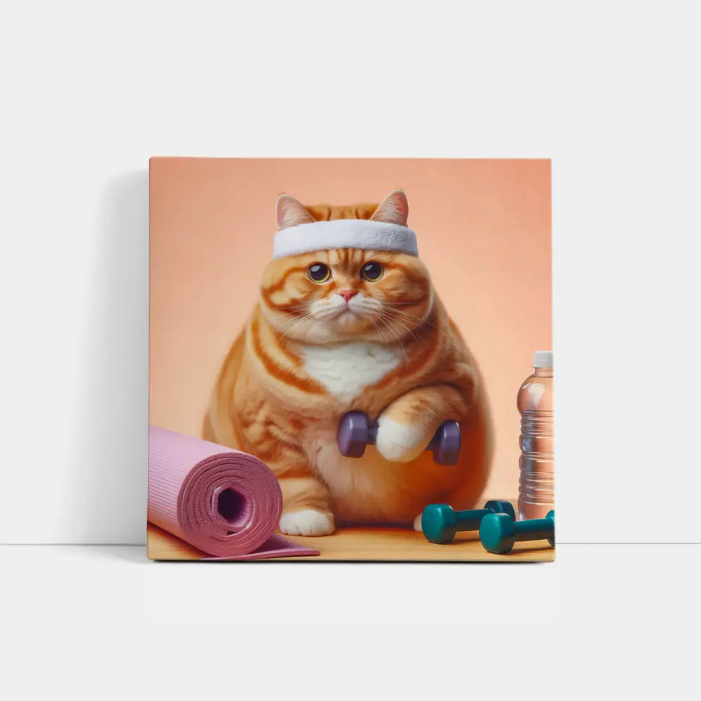 Chubby Orange Cat Workout Fitness Gym – Wall Art