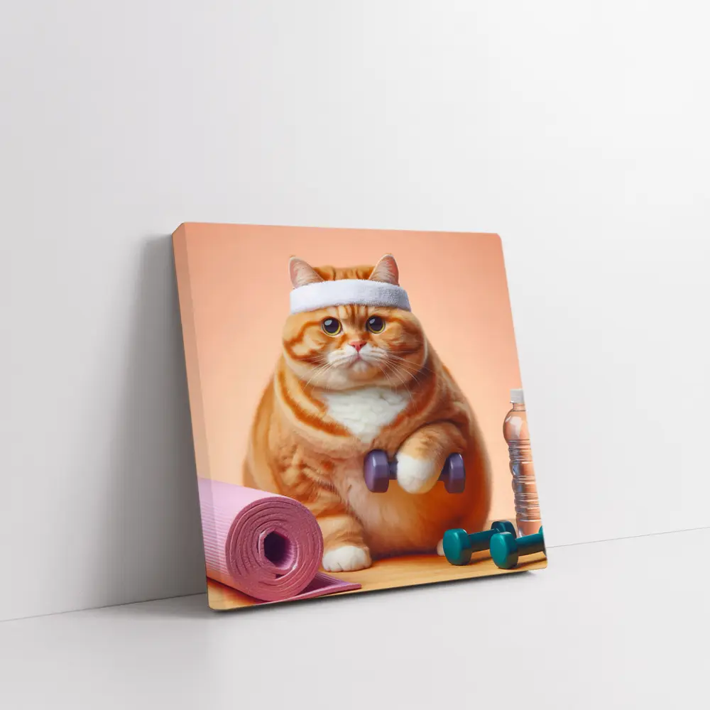 Chubby Orange Cat Workout Fitness Gym – Wall Art