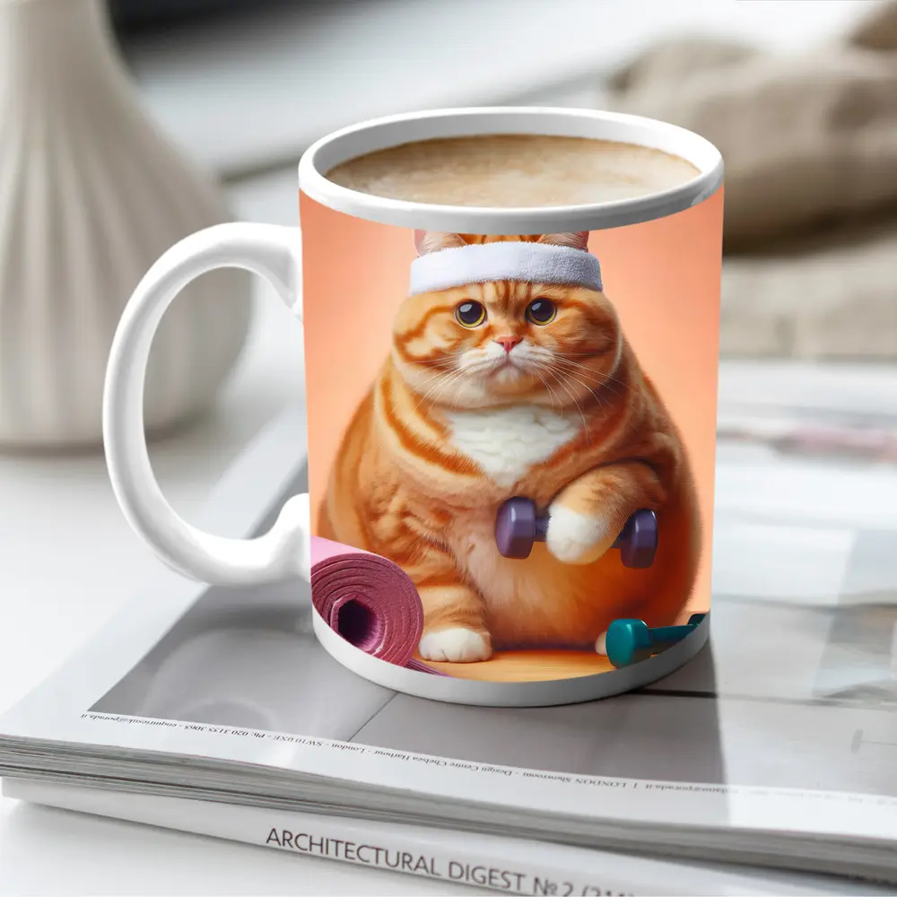 Chubby Orange Cat Workout Fitness Gym – Mugs