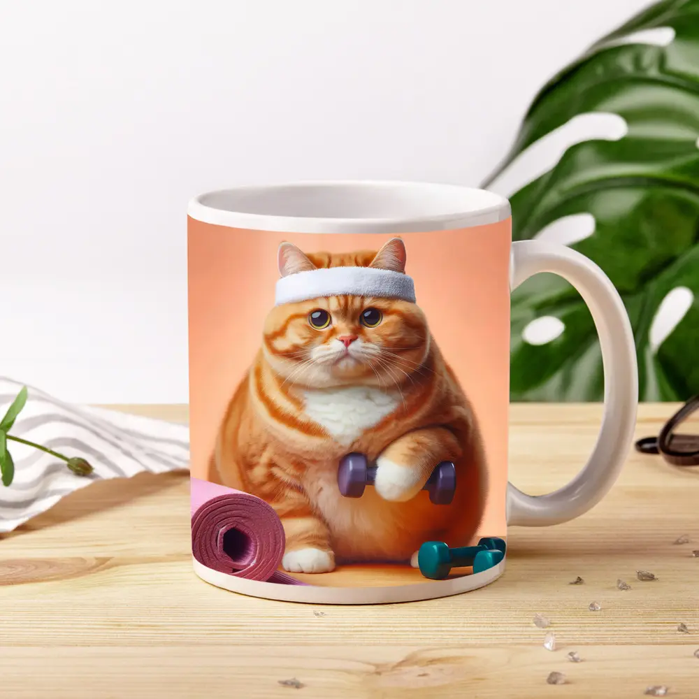 Chubby Orange Cat Workout Fitness Gym – Mugs
