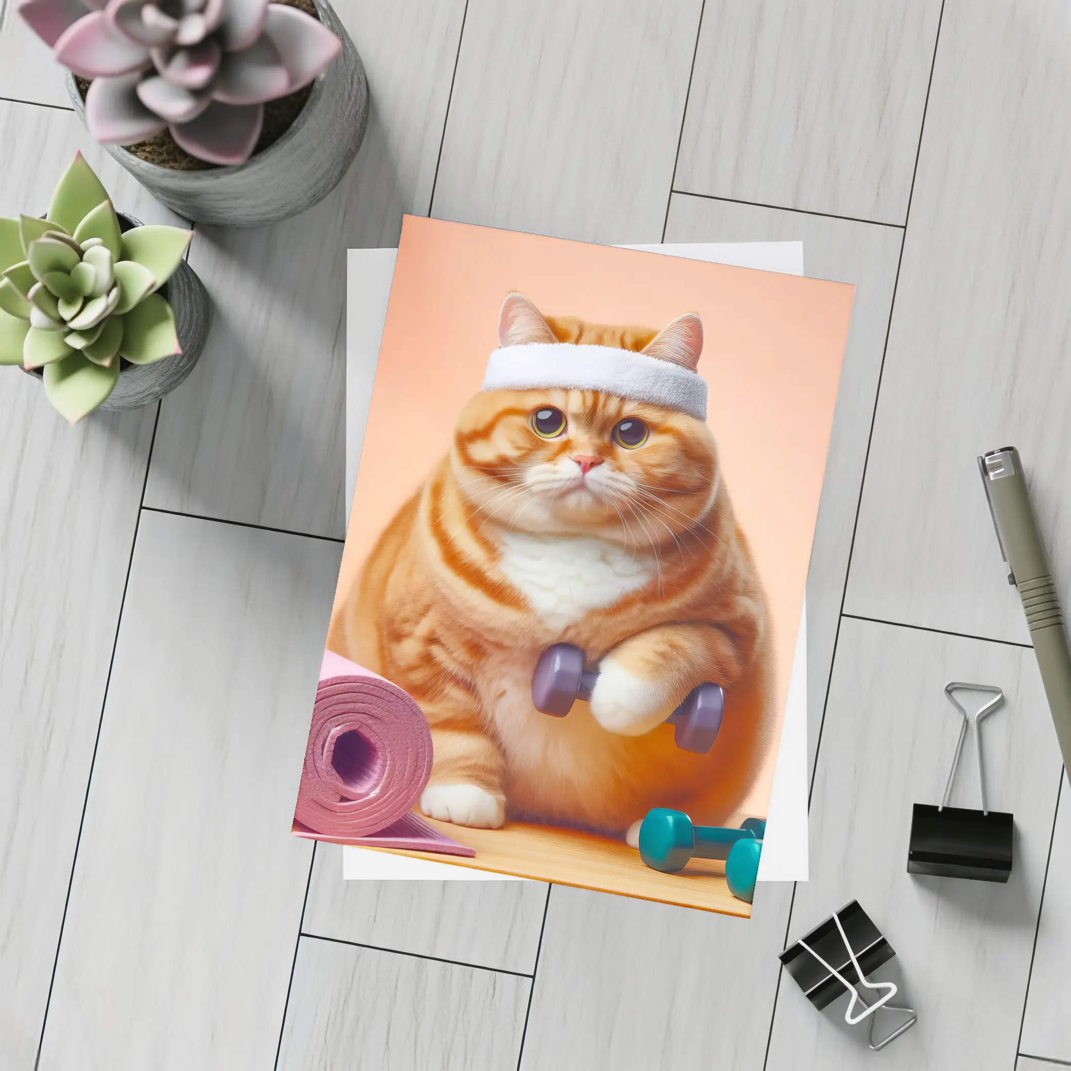 Chubby Orange Cat Workout Fitness Gym – Postcards