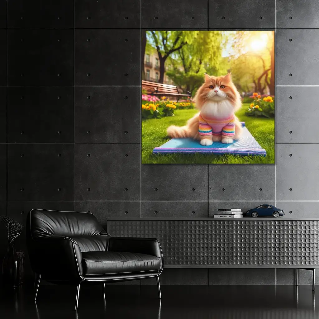 Fluffy Orange Cat Yoga Mat Park – Wall Art