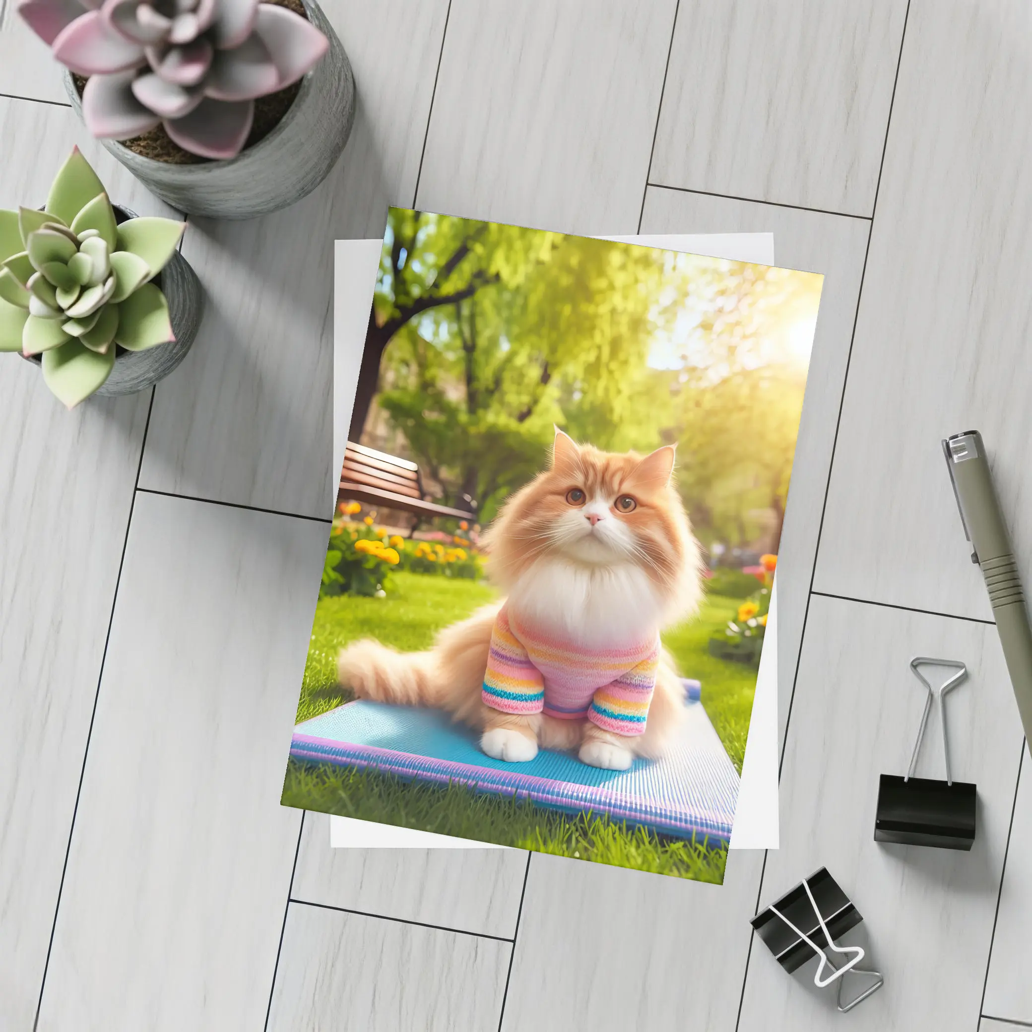Fluffy Orange Cat Yoga Mat Park – Postcards