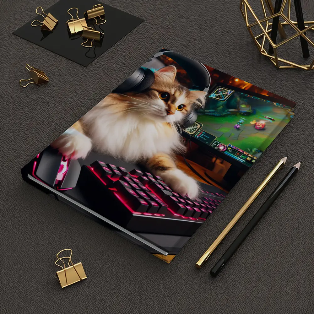 Fluffy Cat Gamer Playing at Gaming Setup – Notebooks