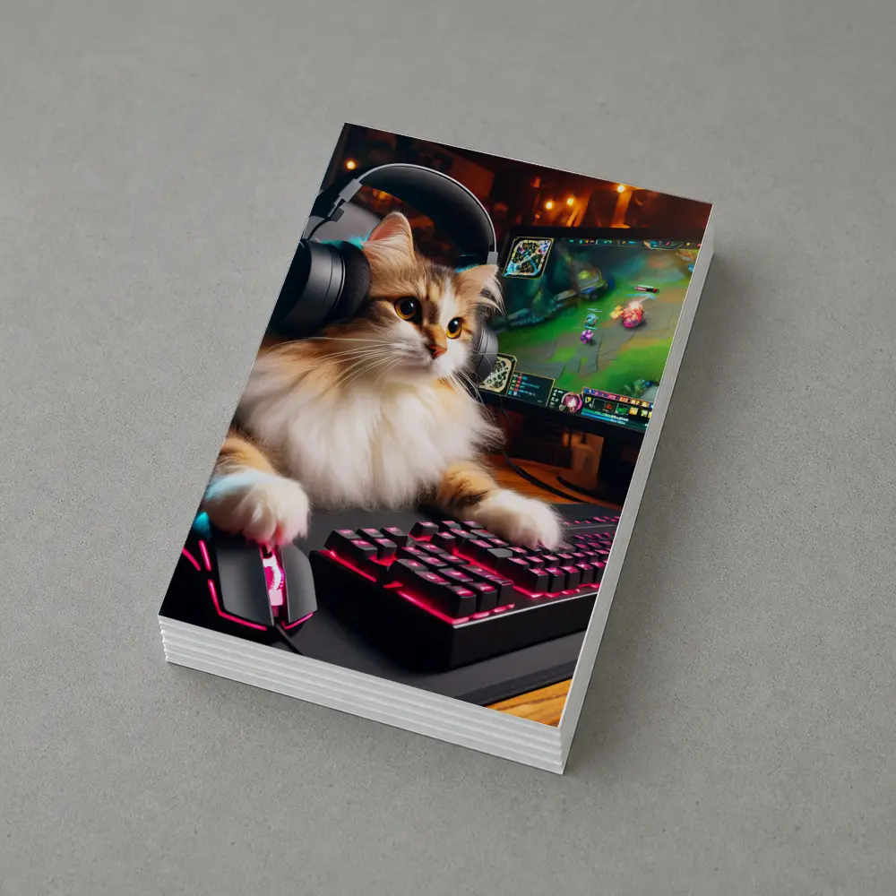 Fluffy Cat Gamer Playing at Gaming Setup – Postcards
