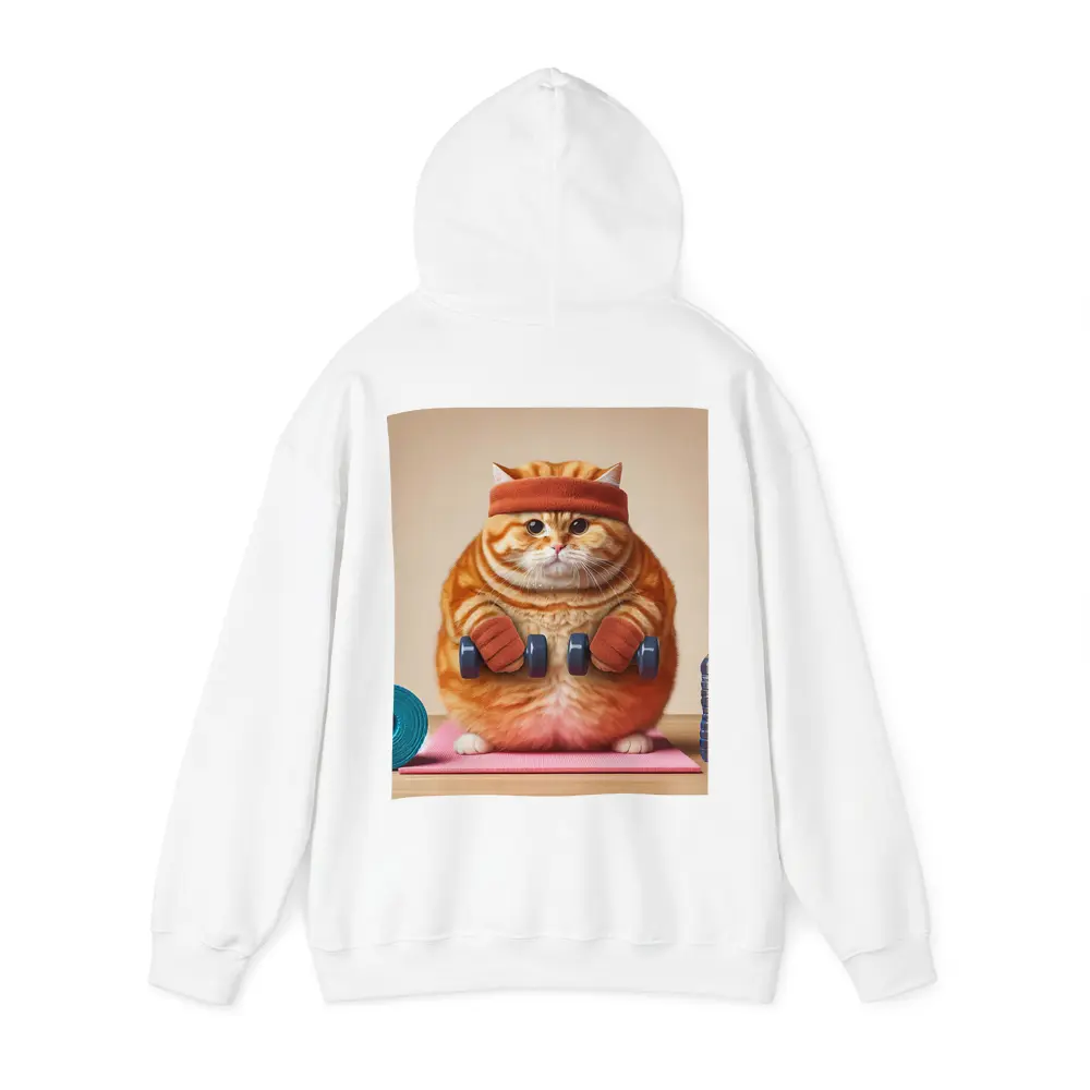 Chubby Orange Cat Lifting Dumbbells Gym – Hoodies