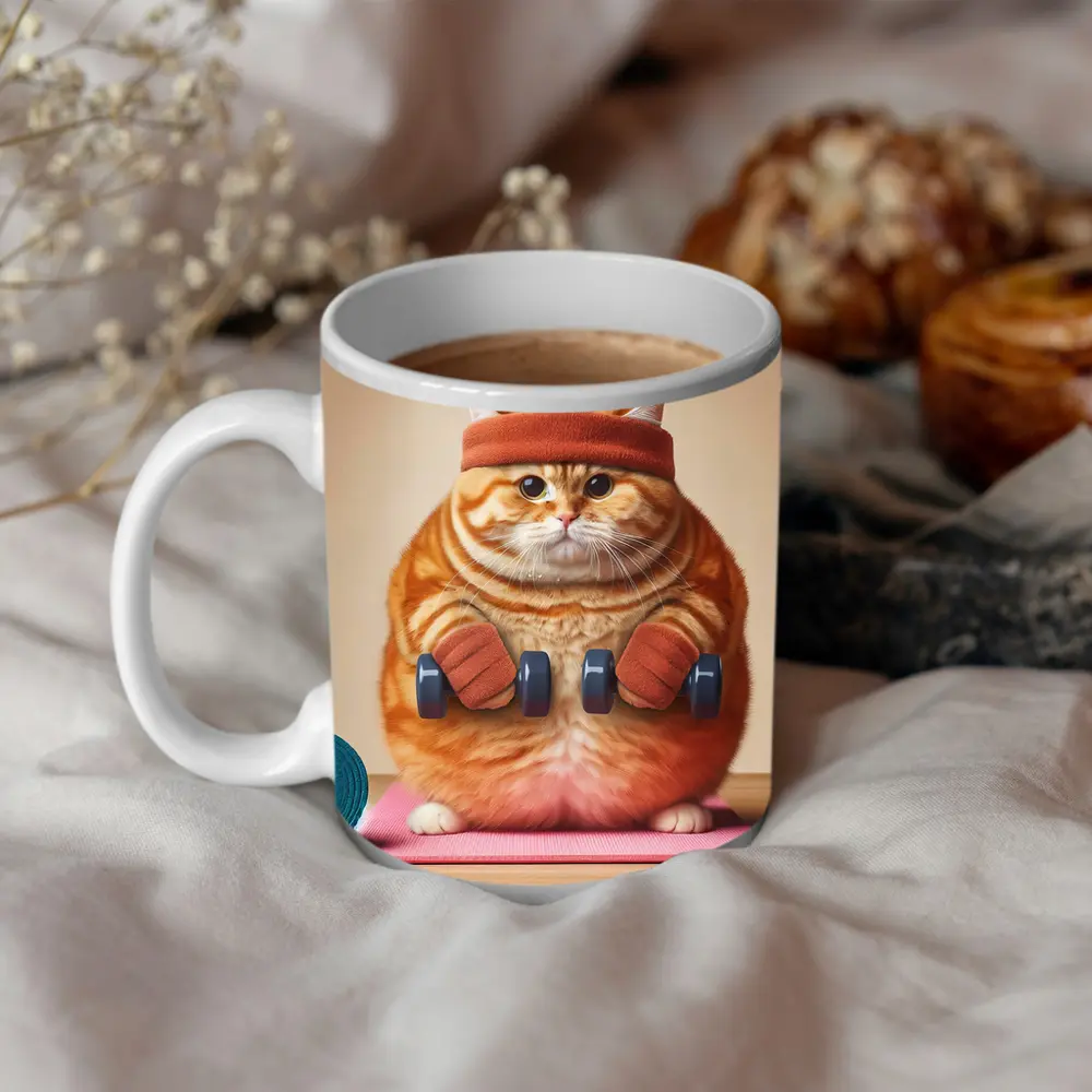 Chubby Orange Cat Lifting Dumbbells Gym – Mugs