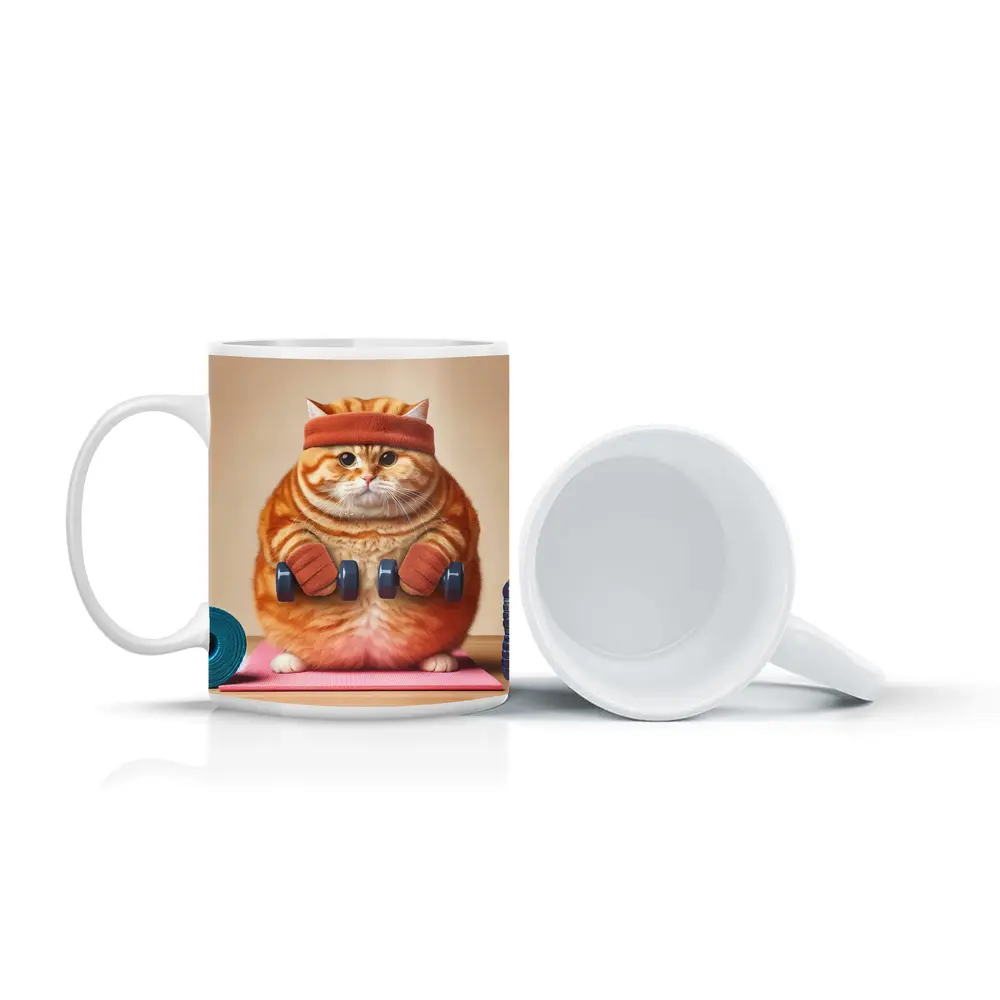 Chubby Orange Cat Lifting Dumbbells Gym – Mugs