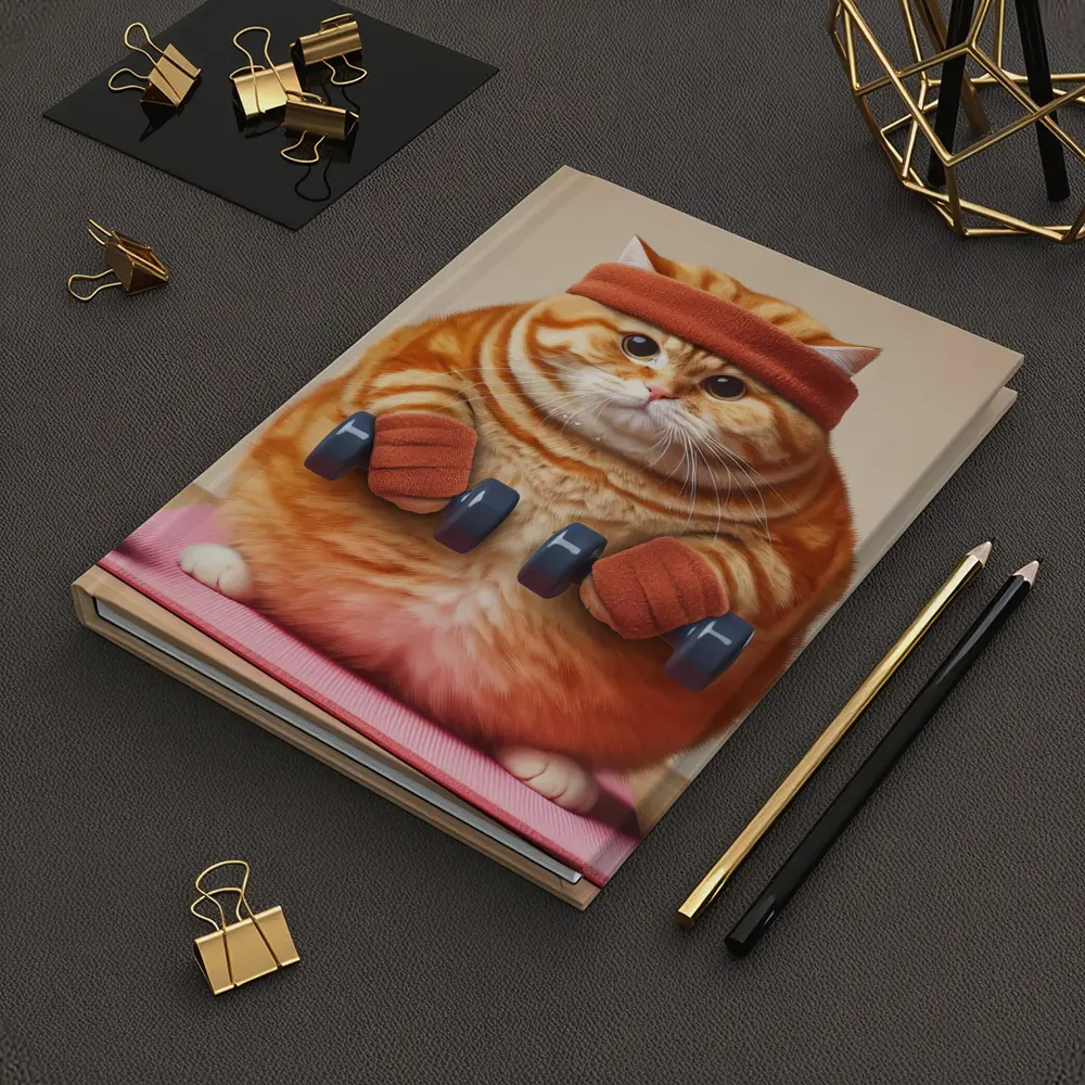 Chubby Orange Cat Lifting Dumbbells Gym – Notebooks