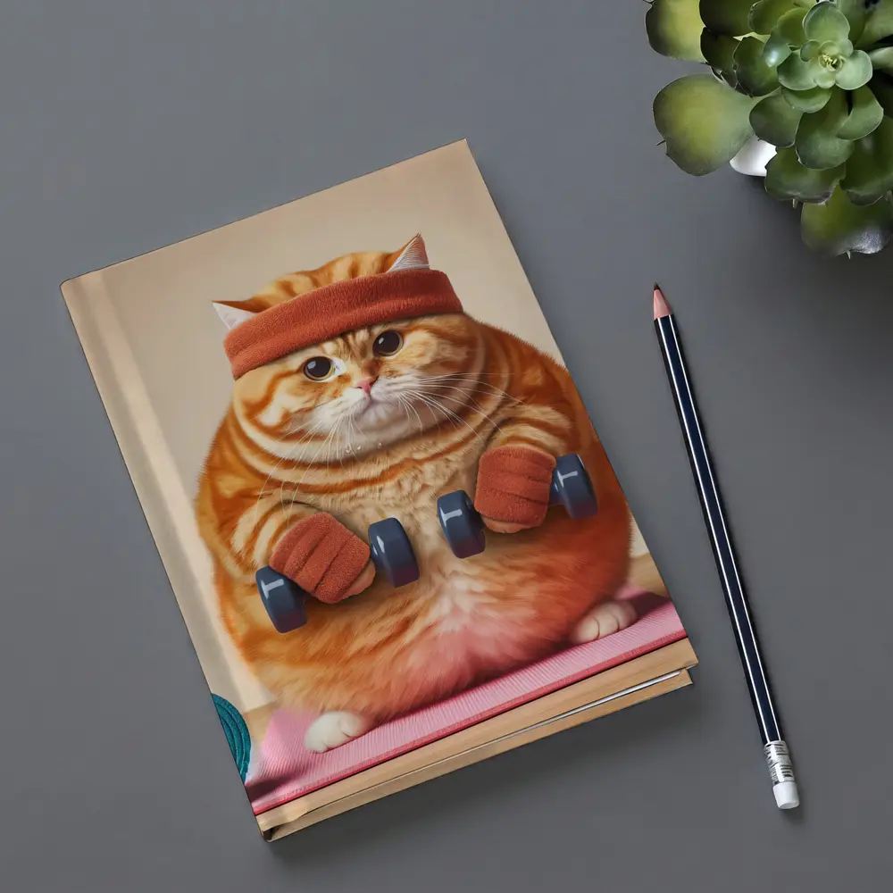 Chubby Orange Cat Lifting Dumbbells Gym – Notebooks