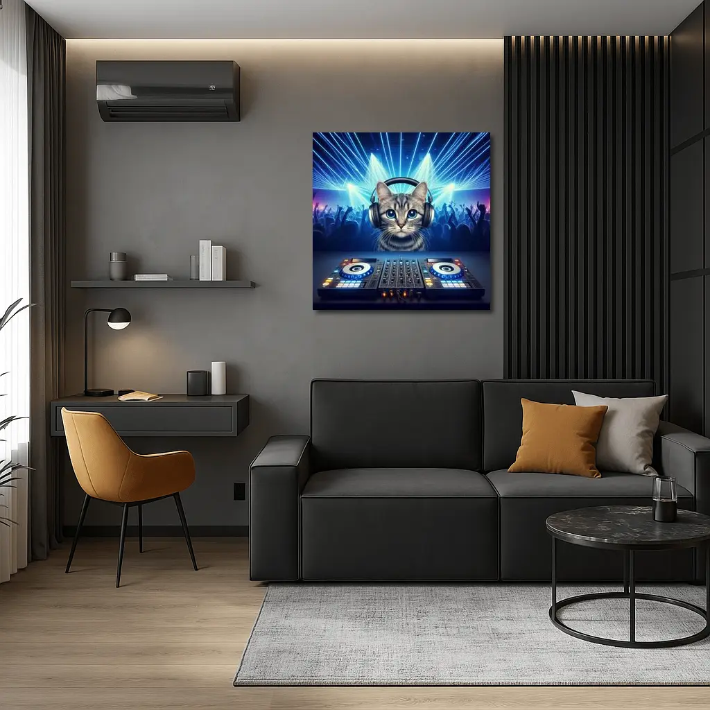 Tabby Cat DJ Neon Club Party – Wall Art