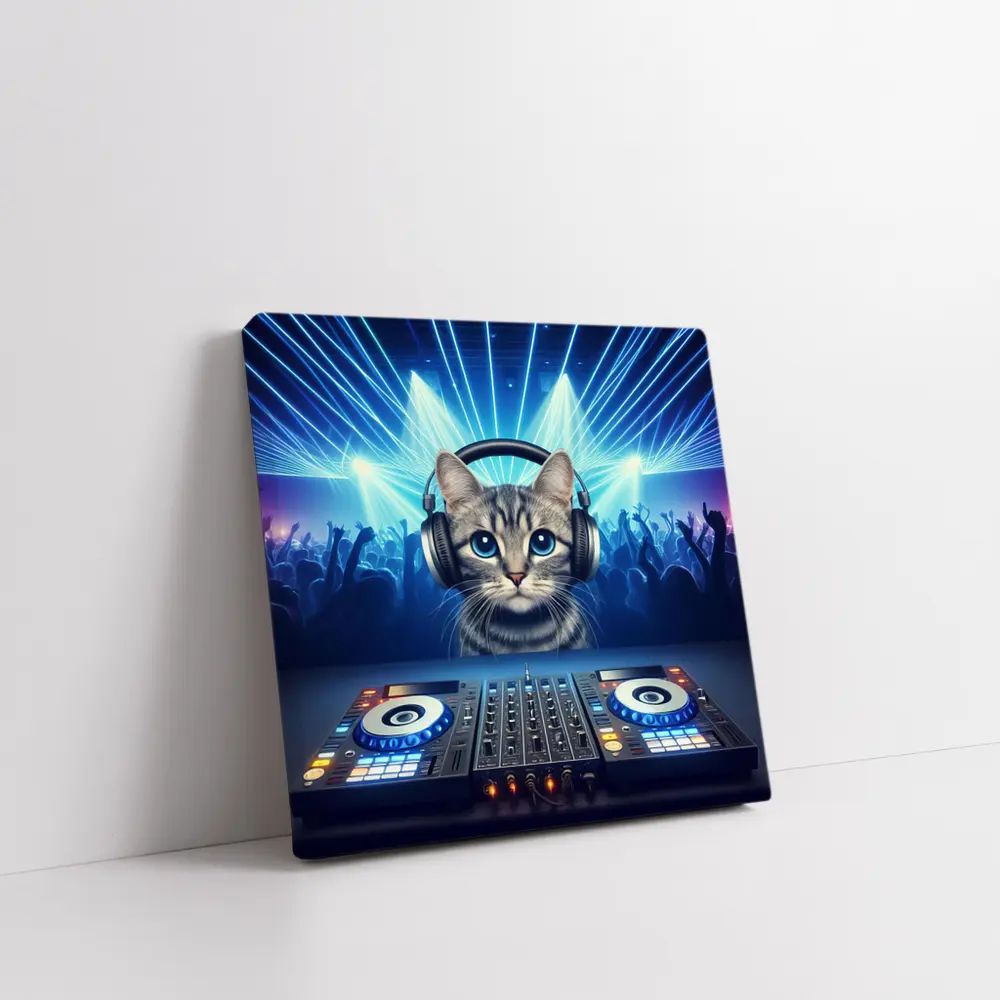 Tabby Cat DJ Neon Club Party – Wall Art