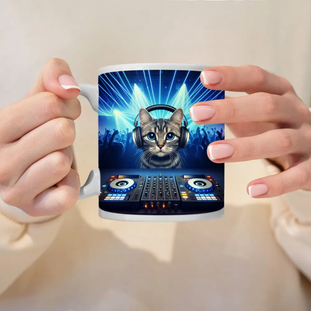 Tabby Cat DJ Neon Club Party – Mugs