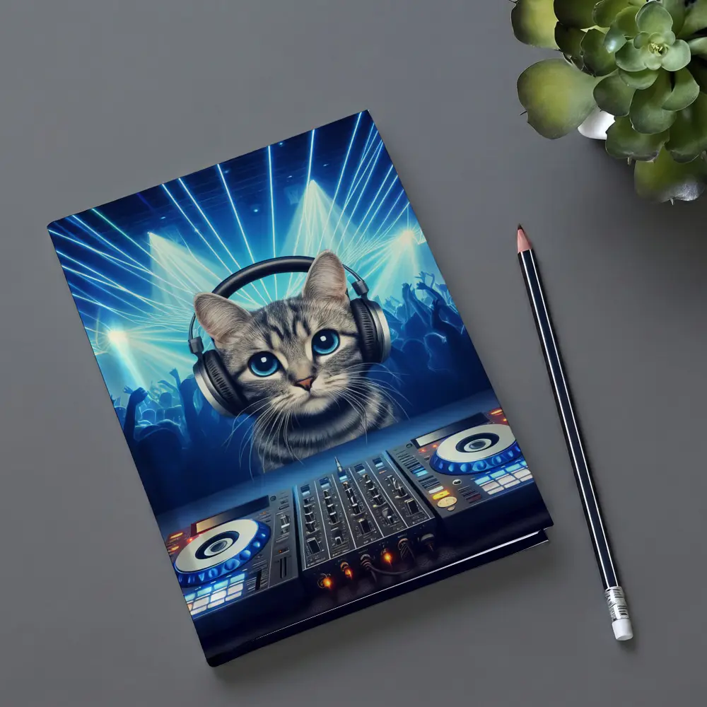Tabby Cat DJ Neon Club Party – Notebooks