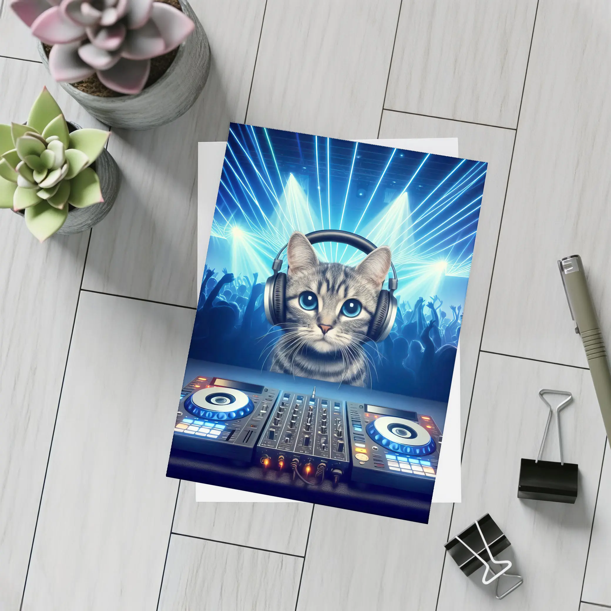 Tabby Cat DJ Neon Club Party – Postcards