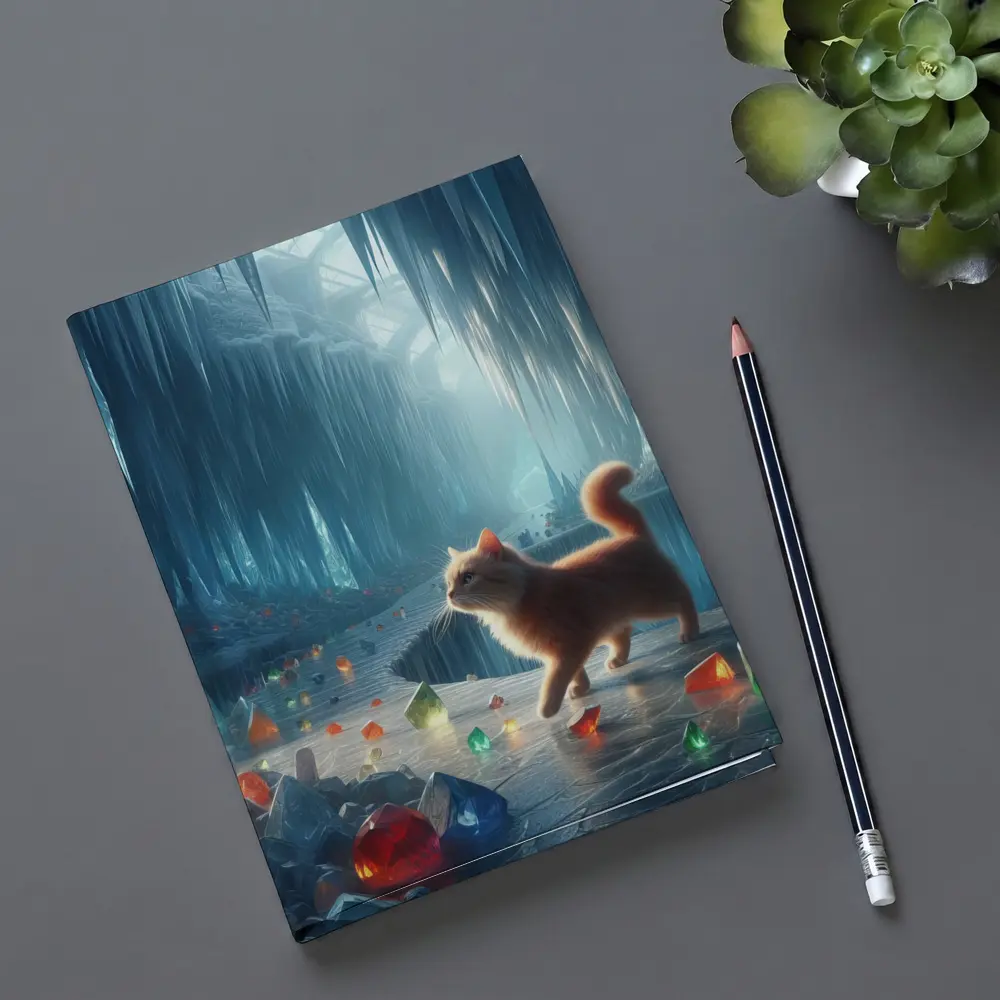 Orange Cat Exploring Magical Crystal Ice Cave – Notebooks