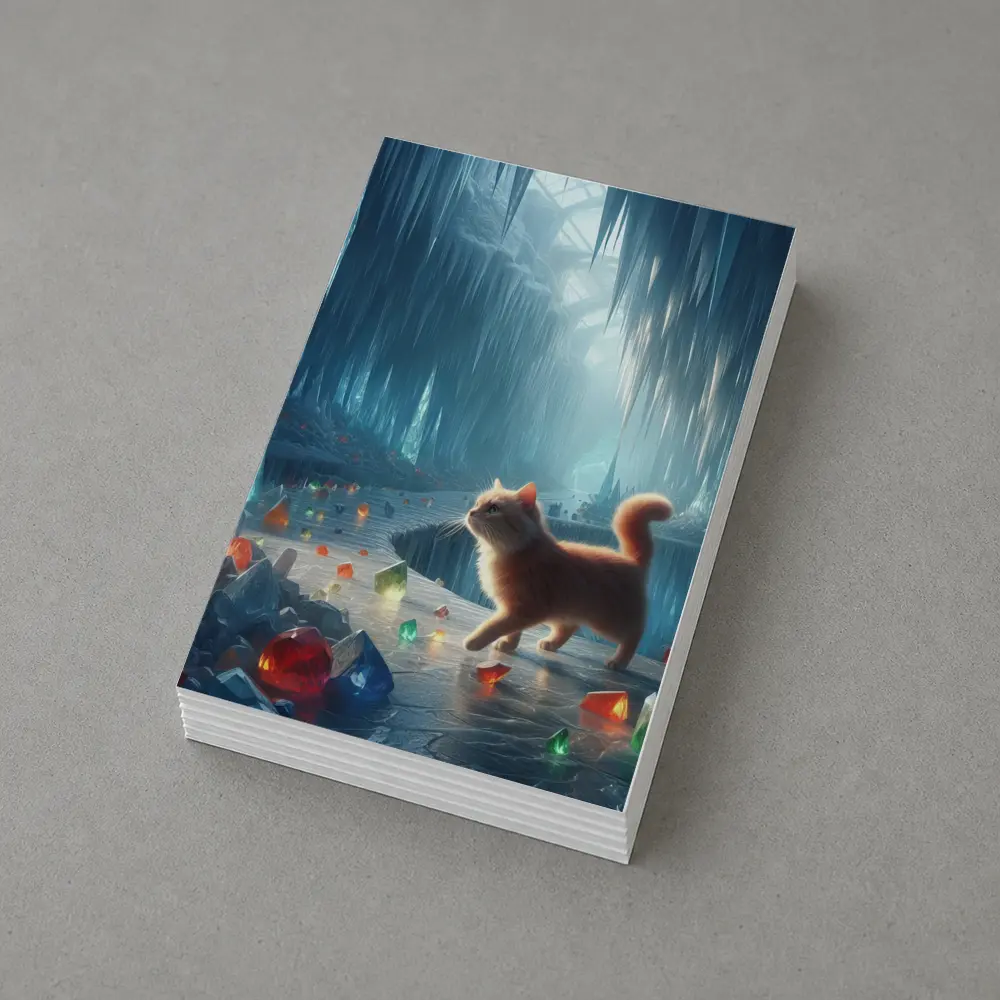 Orange Cat Exploring Magical Crystal Ice Cave – Postcards