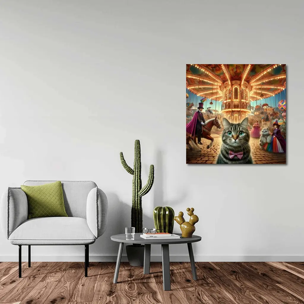 Tabby Cat Carnival Carousel Fantasy Scene – Wall Art