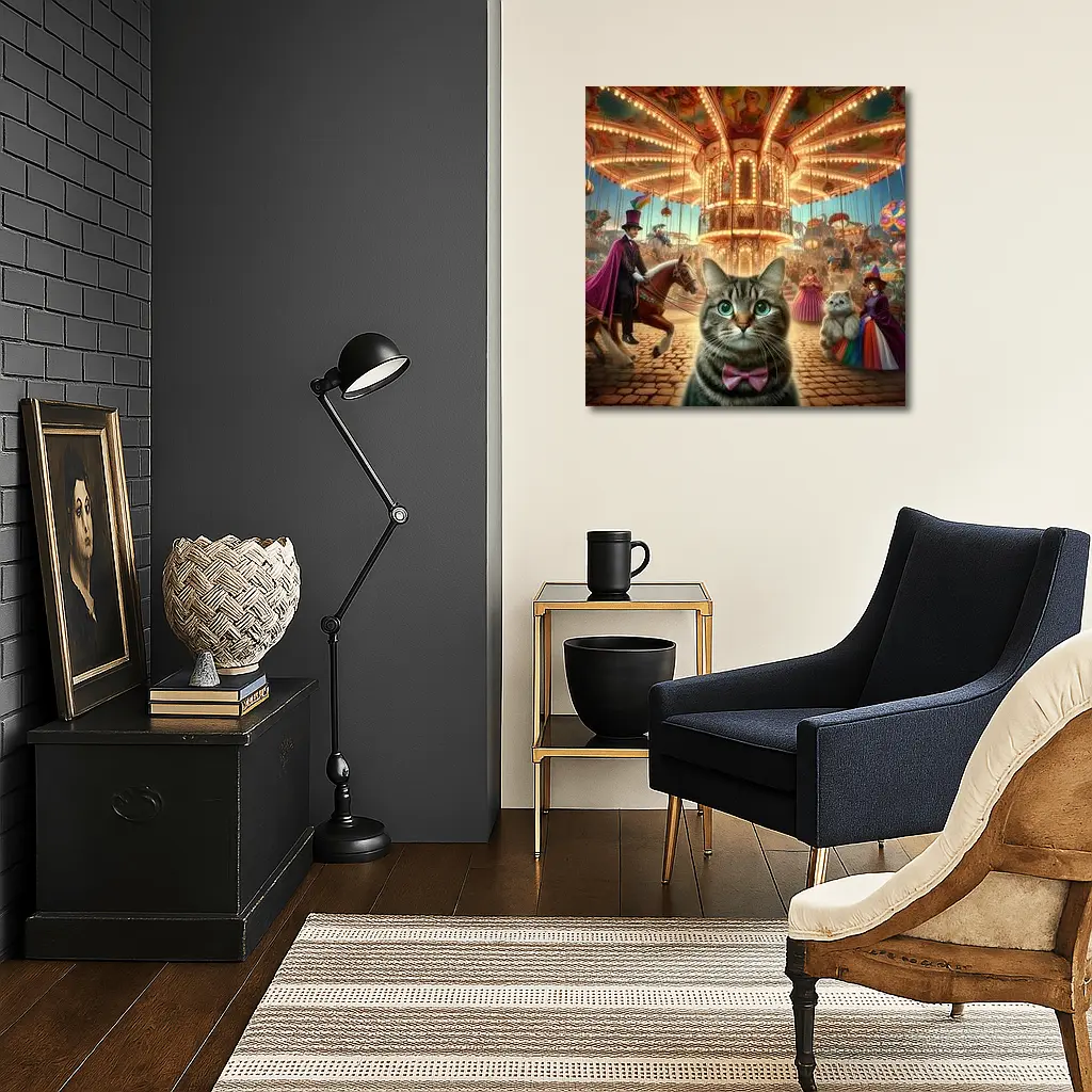Tabby Cat Carnival Carousel Fantasy Scene – Wall Art