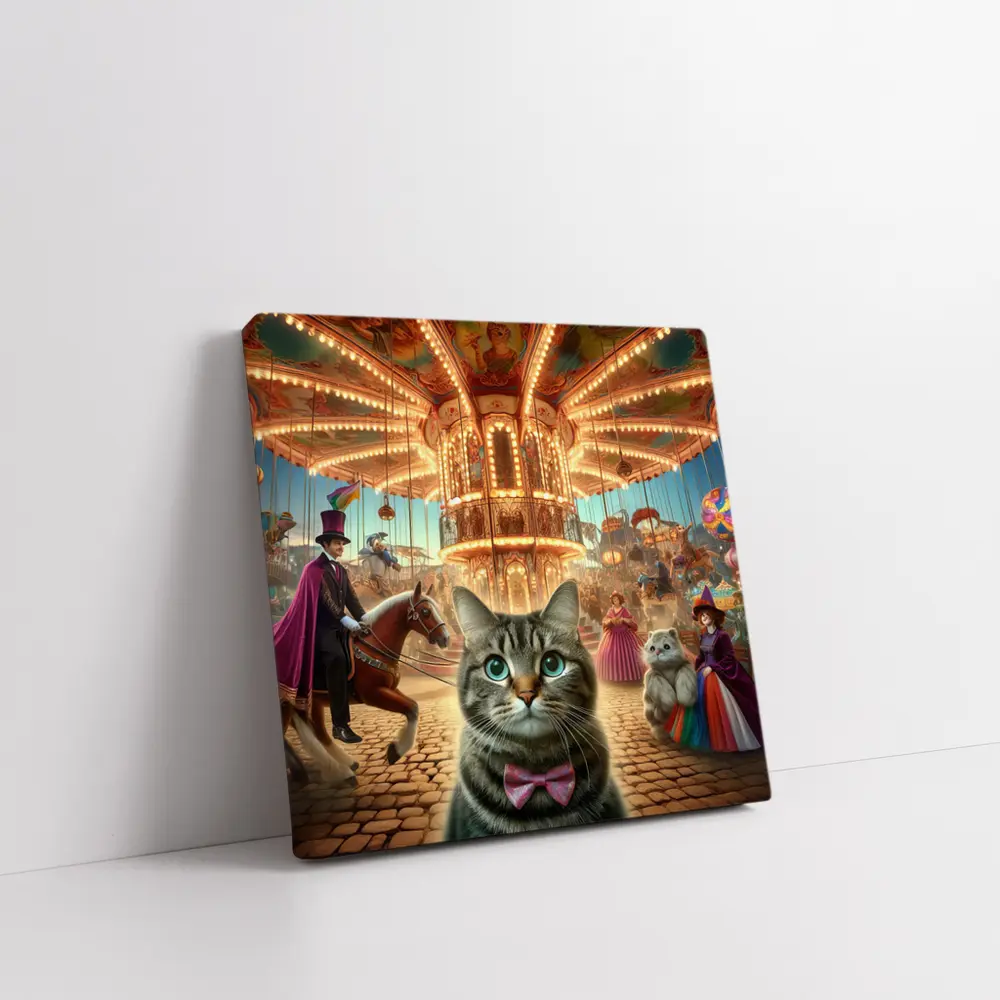 Tabby Cat Carnival Carousel Fantasy Scene – Wall Art