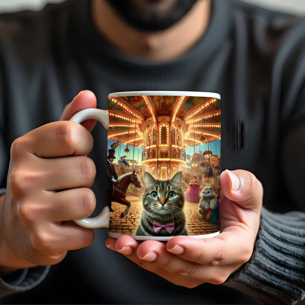 Tabby Cat Carnival Carousel Fantasy Scene – Mugs