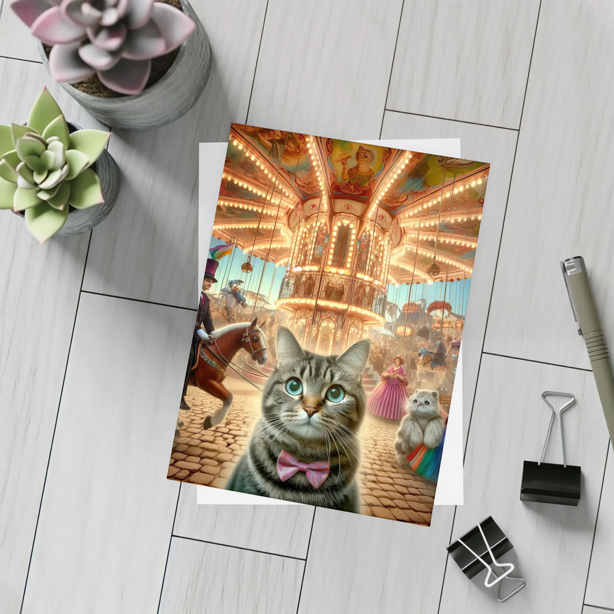 Tabby Cat Carnival Carousel Fantasy Scene – Postcards