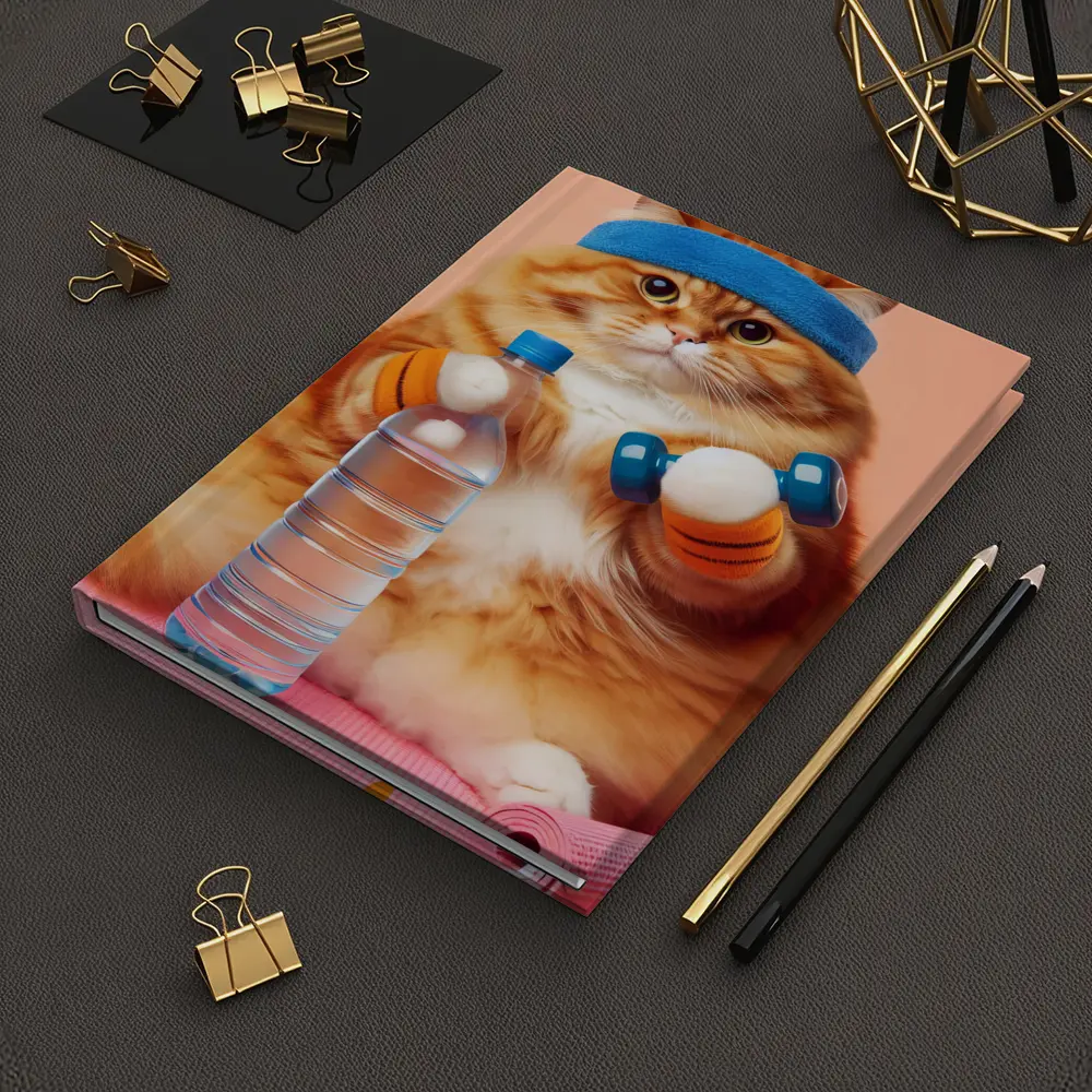 Chubby Orange Cat Gym Workout Pink Background – Notebooks