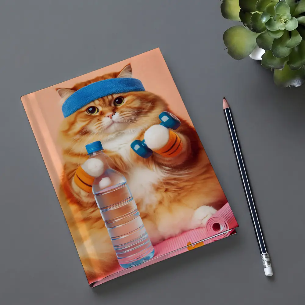 Chubby Orange Cat Gym Workout Pink Background – Notebooks