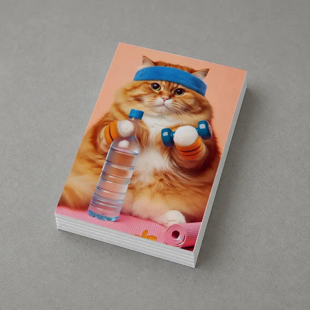 Chubby Orange Cat Gym Workout Pink Background – Postcards