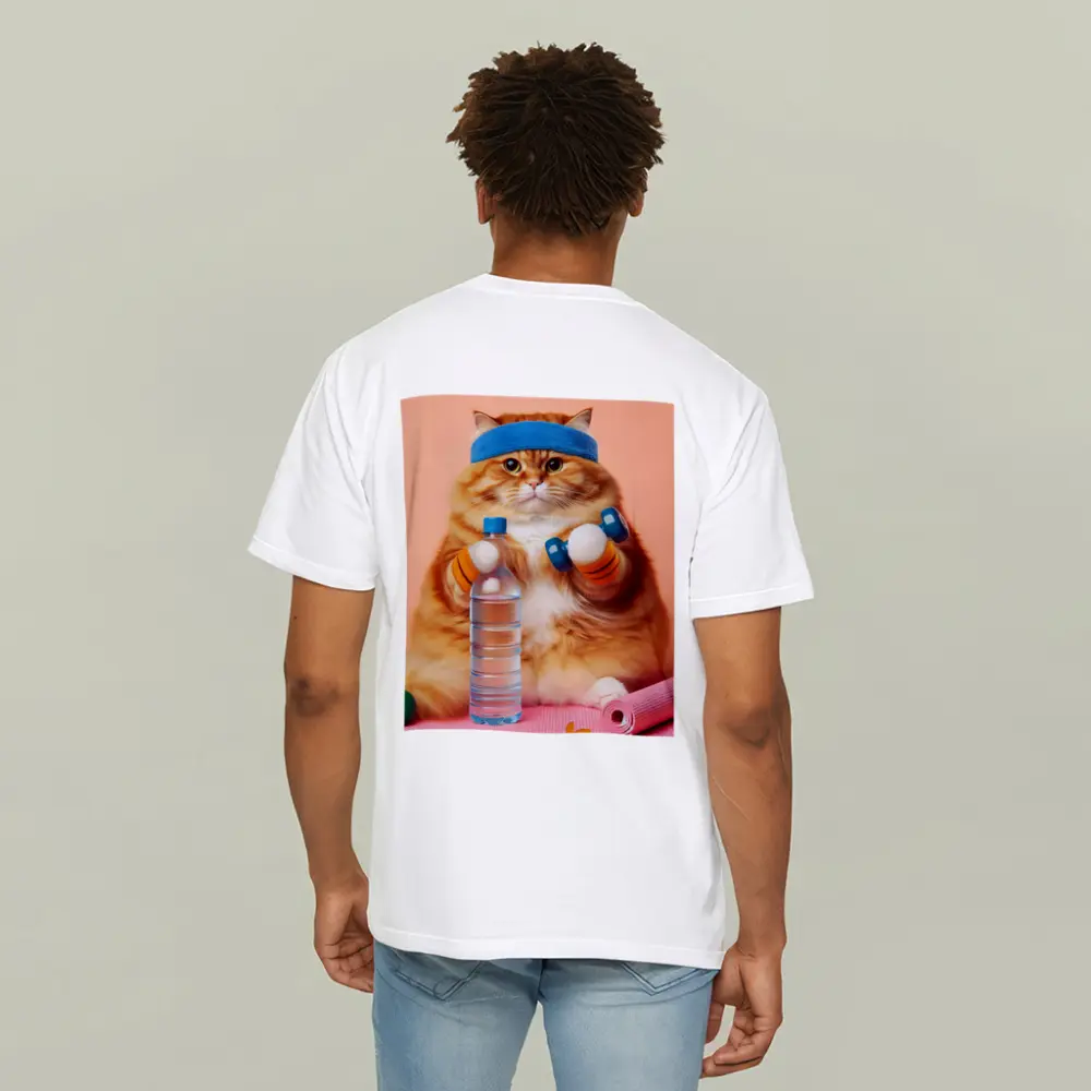 Chubby Orange Cat Gym Workout Pink Background – T-Shirts