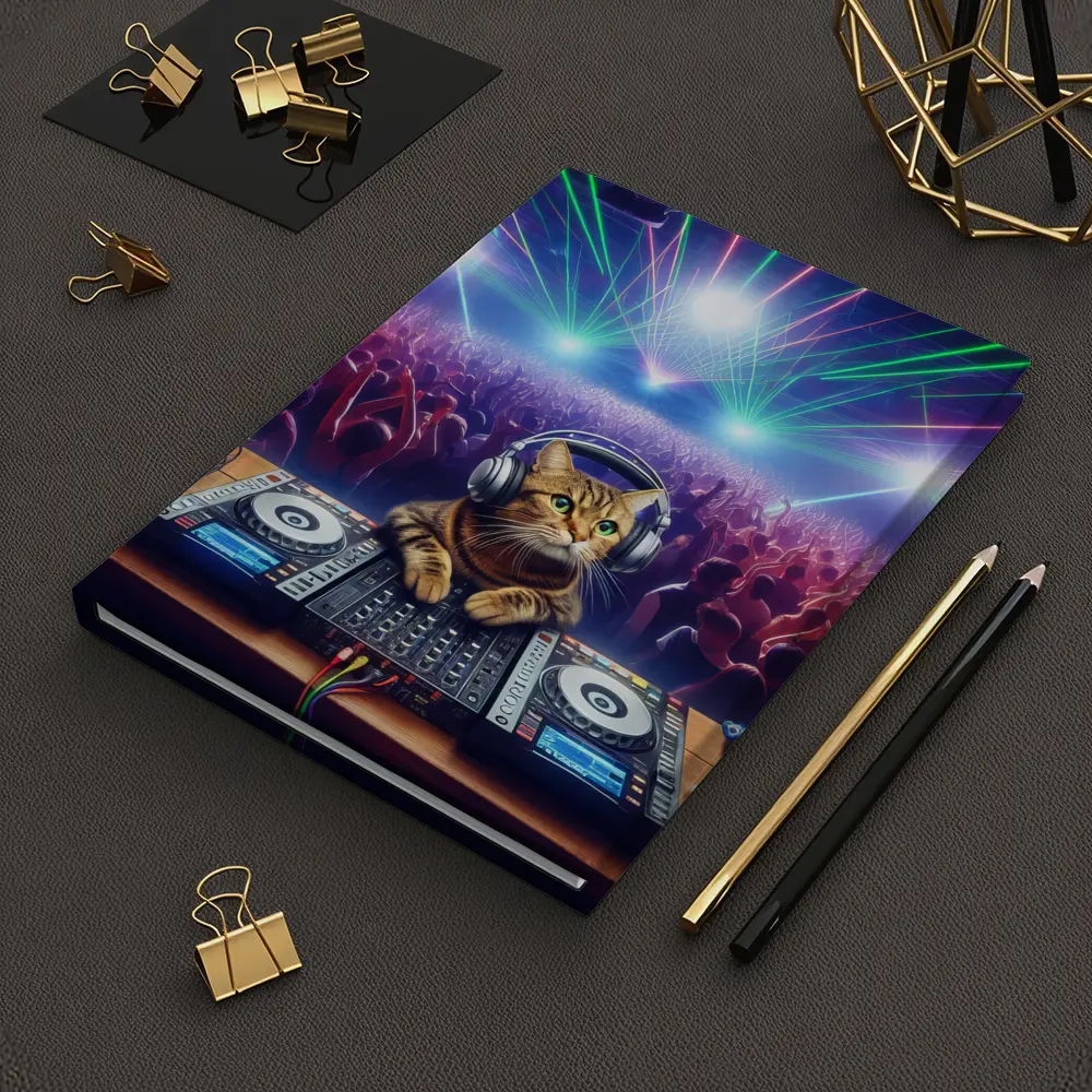 Tabby Cat DJ Spinning at Neon Club – Notebooks