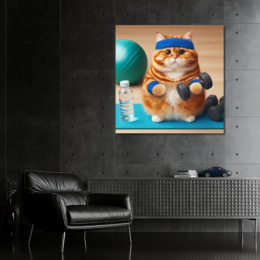 Orange Cat Lifting Dumbbells Gym Workout – Wall Art