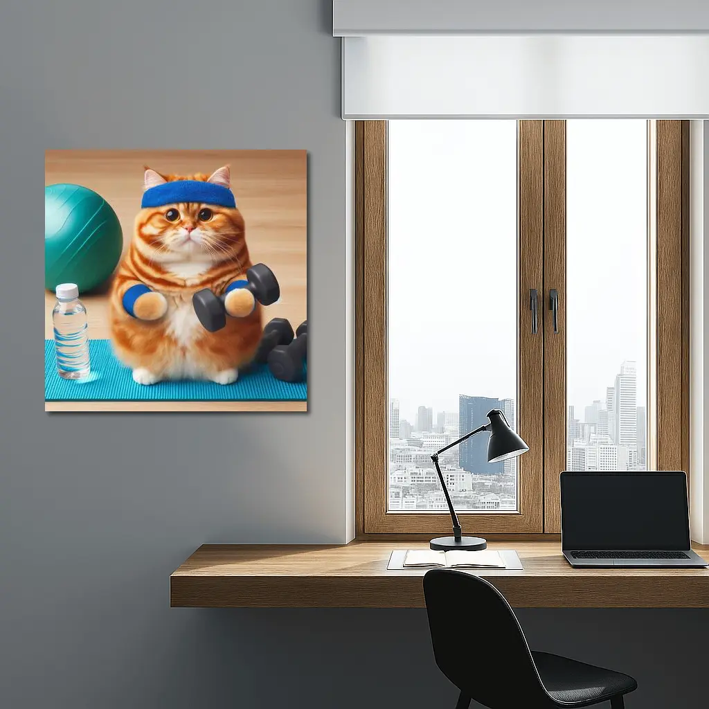 Orange Cat Lifting Dumbbells Gym Workout – Wall Art