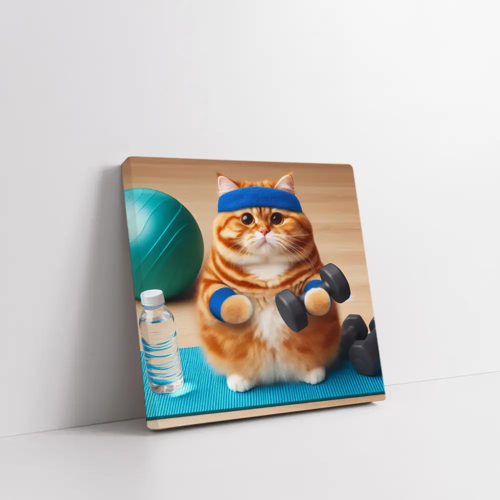 Orange Cat Lifting Dumbbells Gym Workout – Wall Art