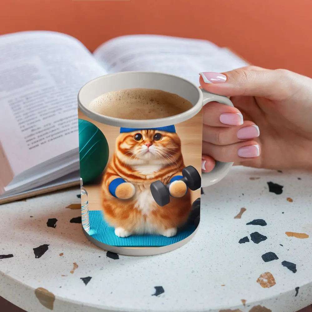 Orange Cat Lifting Dumbbells Gym Workout – Mugs