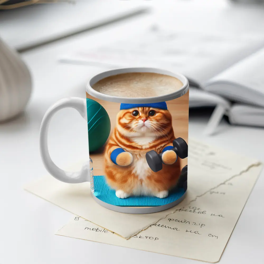 Orange Cat Lifting Dumbbells Gym Workout – Mugs