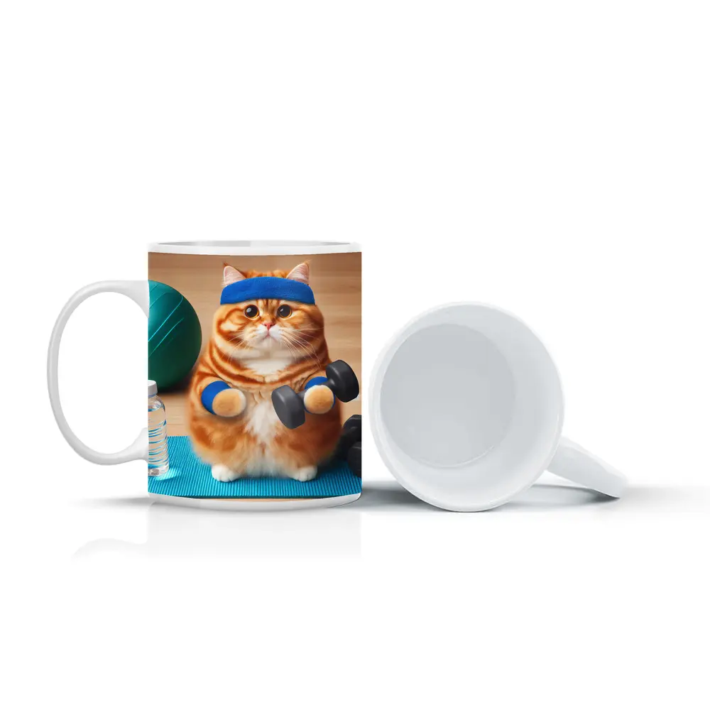 Orange Cat Lifting Dumbbells Gym Workout – Mugs