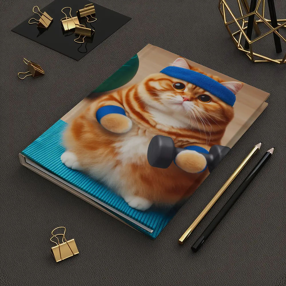 Orange Cat Lifting Dumbbells Gym Workout – Notebooks